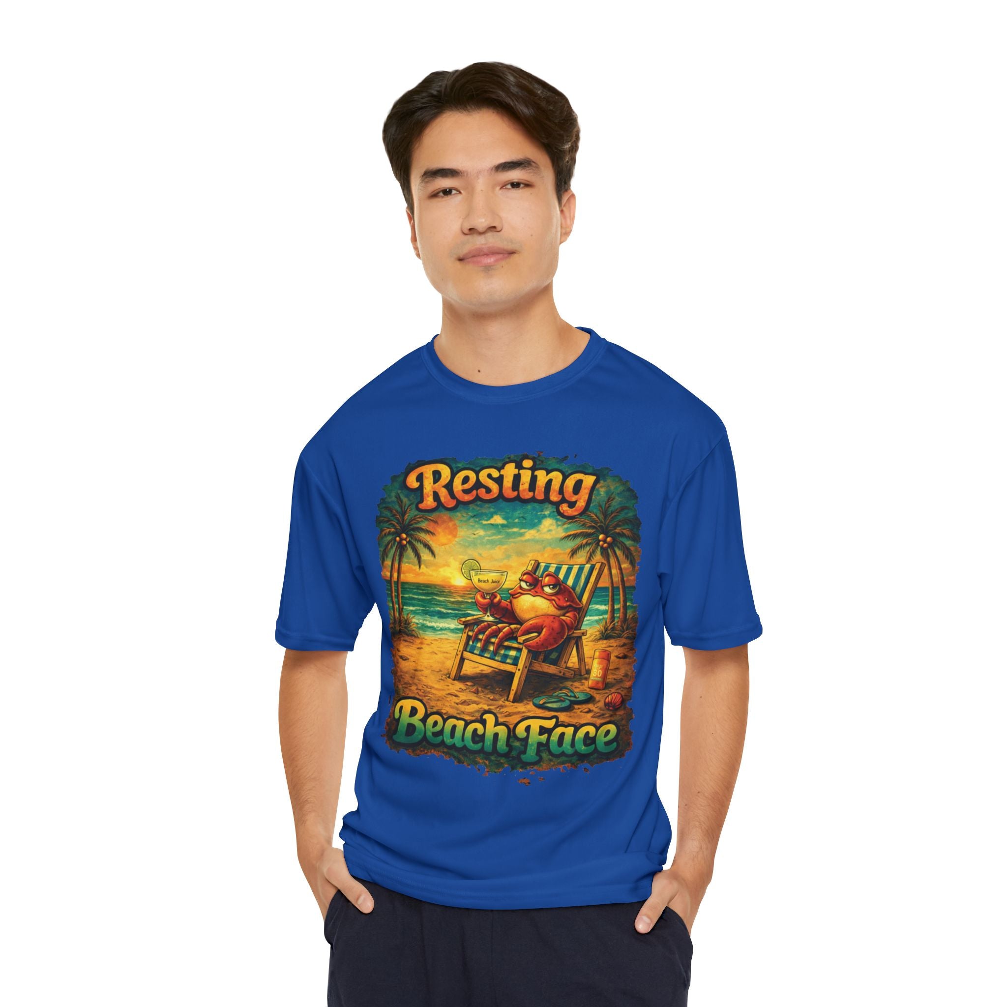 Resting Beach Face Performance T-Shirt — Tropical Funny Vacation Tee
