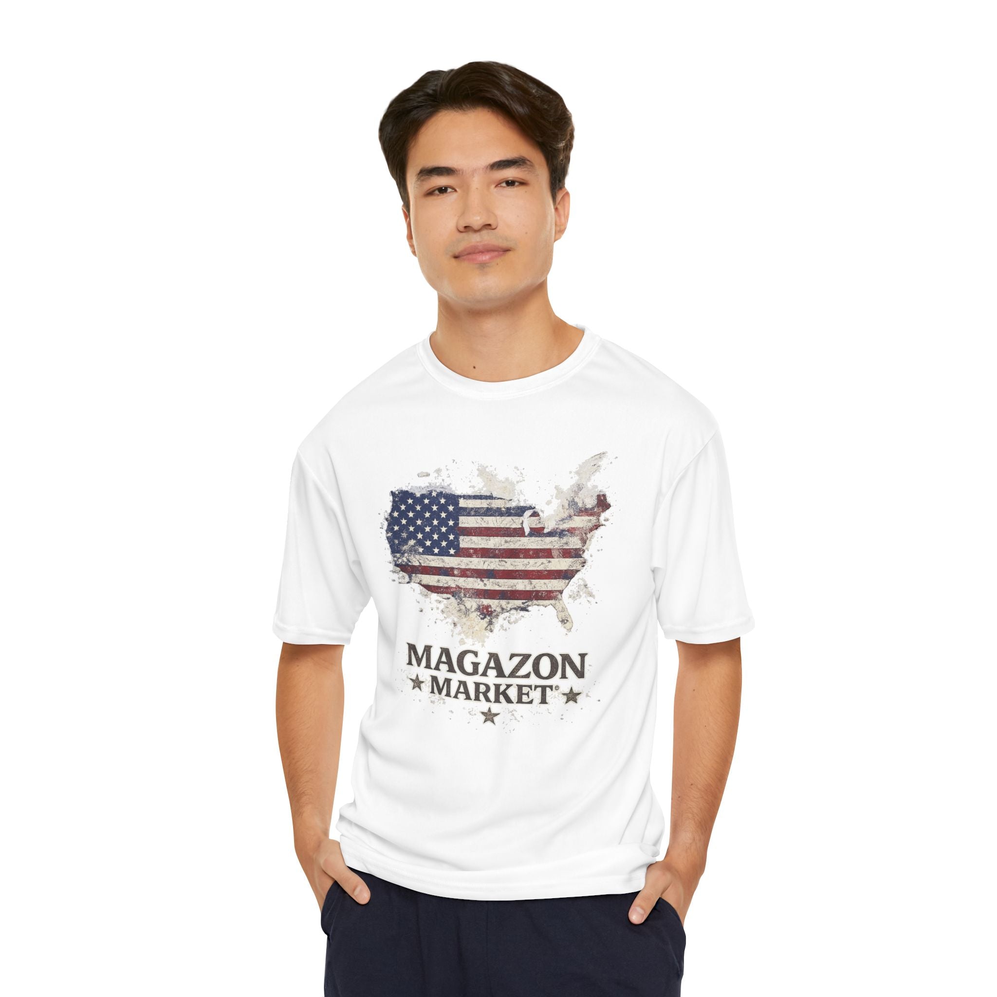 Patriotic USA Map Performance T‑Shirt — "Magazon Market" Graphic