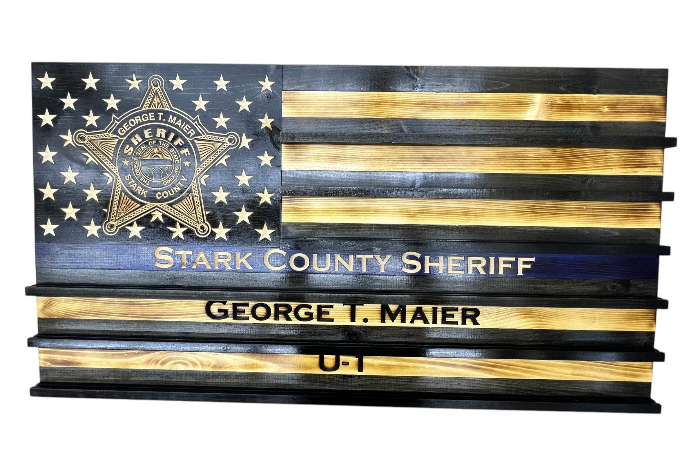 Custom Challenge Coin Display American Flag with Engraved Badge and Personalization