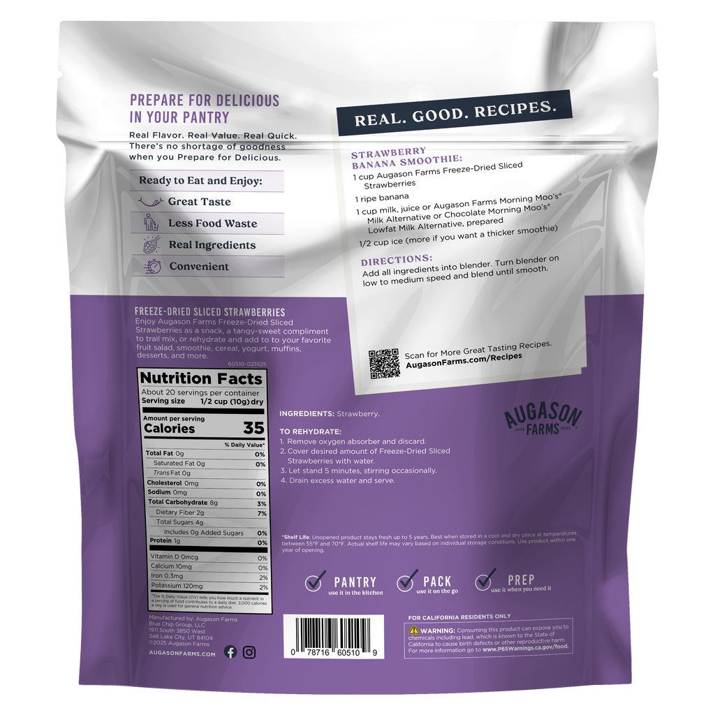 Freeze Dried Sliced Strawberries Family Size Pouch, 20 Servings