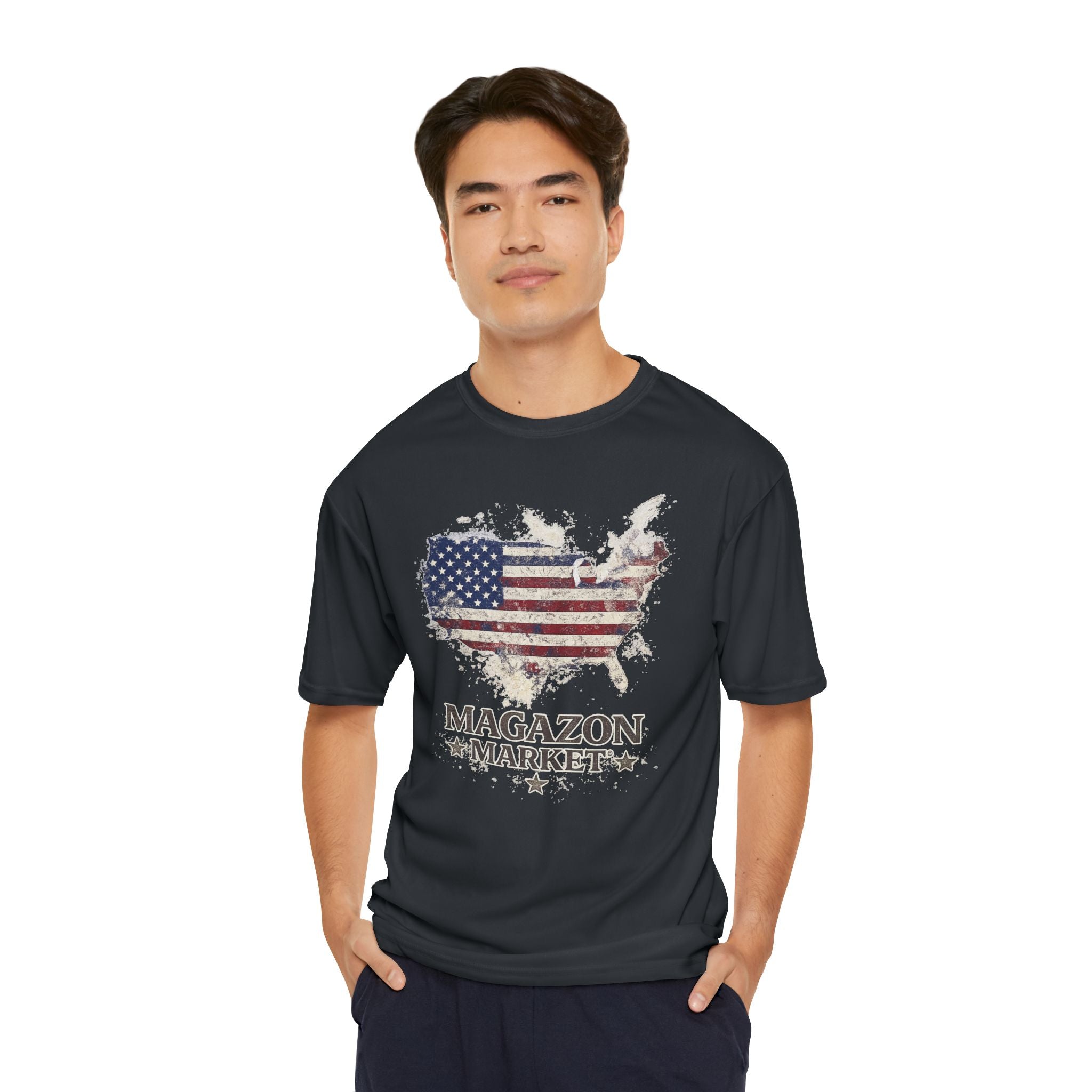 Patriotic USA Map Performance T‑Shirt — "Magazon Market" Graphic
