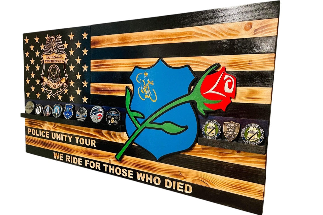 Custom Challenge Coin Display American Flag with Engraved Badge and Personalization
