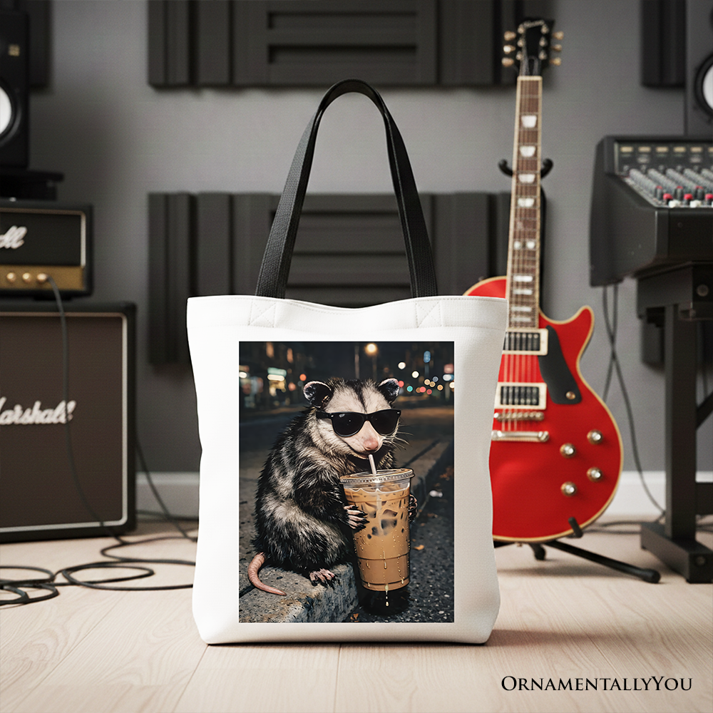 Iced Coffee Opossum Tote Bag, Funny Animal Meme Gift Shopper