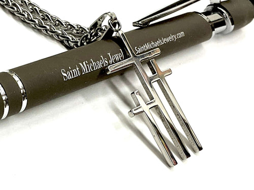 3 cross necklace hypoallergenic waterproof stainless steel for woman and men