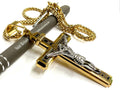 Large silver and gold gothic cross crucifix necklace for men waterproof stainless steel INRI