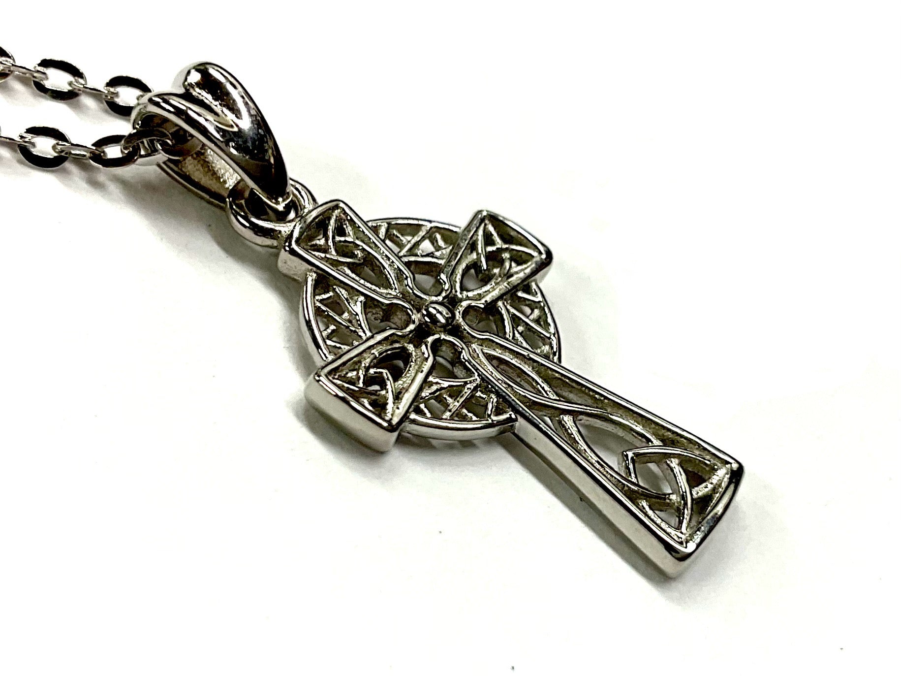 Irish Celtic Solid Sterling Silver Cross Necklace Intricate S925 Pendant for Women Cast Jewelry link Chain Jewellery for Girls
