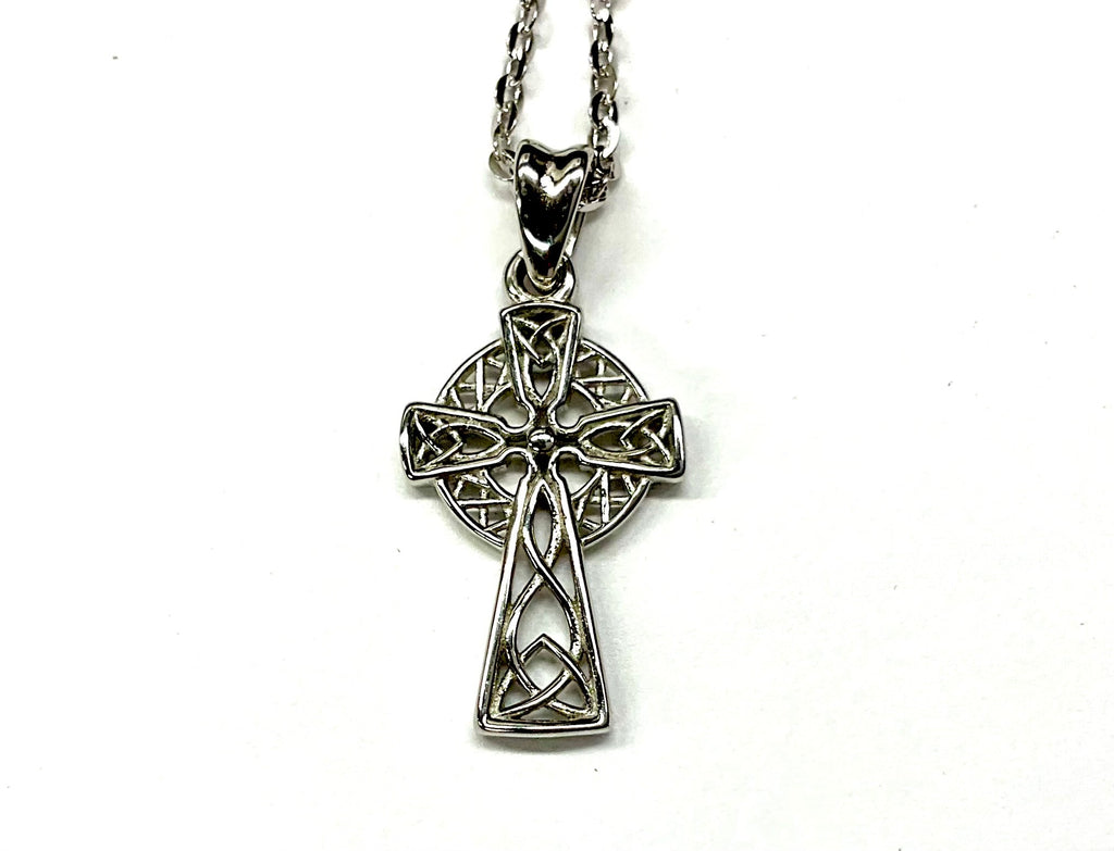 Irish Celtic Solid Sterling Silver Cross Necklace Intricate S925 Pendant for Women Cast Jewelry link Chain Jewellery for Girls