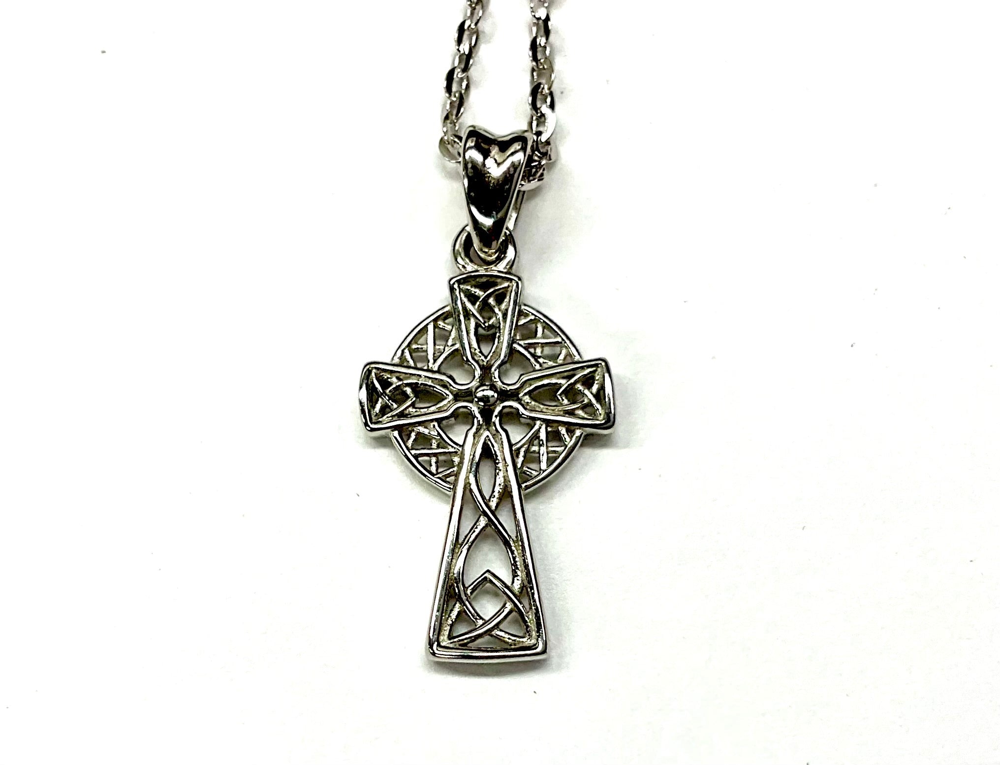 Irish Celtic Solid Sterling Silver Cross Necklace Intricate S925 Pendant for Women Cast Jewelry link Chain Jewellery for Girls