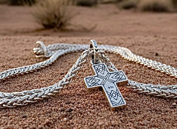 South western cross solid sterling silver with iridescent alabaster necklace S925 pendant for women cast jewelry link chain jewellery girls