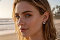Dainty solid sterling silver cross and Zircon arc earrings S925 for girls women hypoallergenic silver cross wedding jewelry