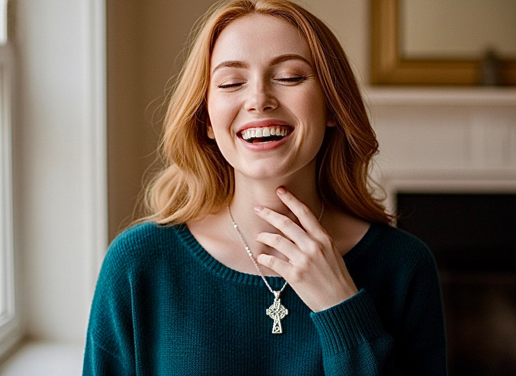 Irish Celtic Solid Sterling Silver Cross Necklace Intricate S925 Pendant for Women Cast Jewelry link Chain Jewellery for Girls