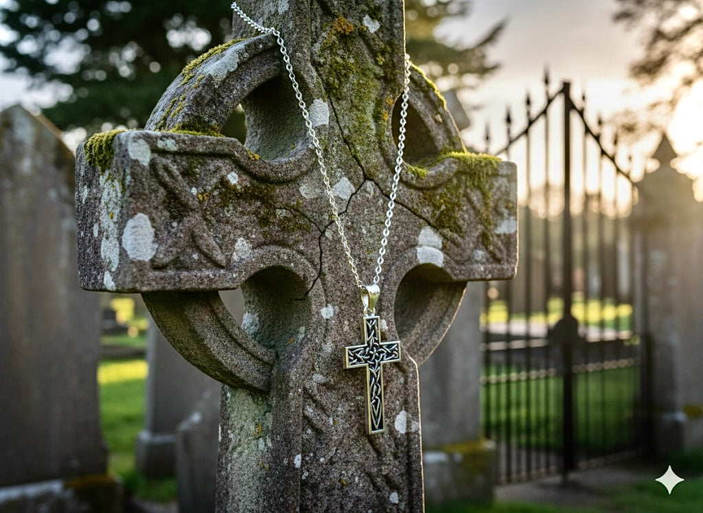 Irish Celtic Pure Solid Sterling Silver Cross Necklace S925 Pendant for Women Cast Jewelry