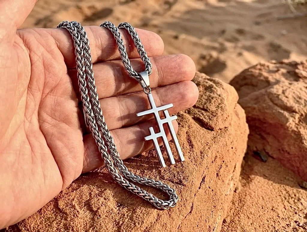 3 cross necklace hypoallergenic waterproof stainless steel for woman and men