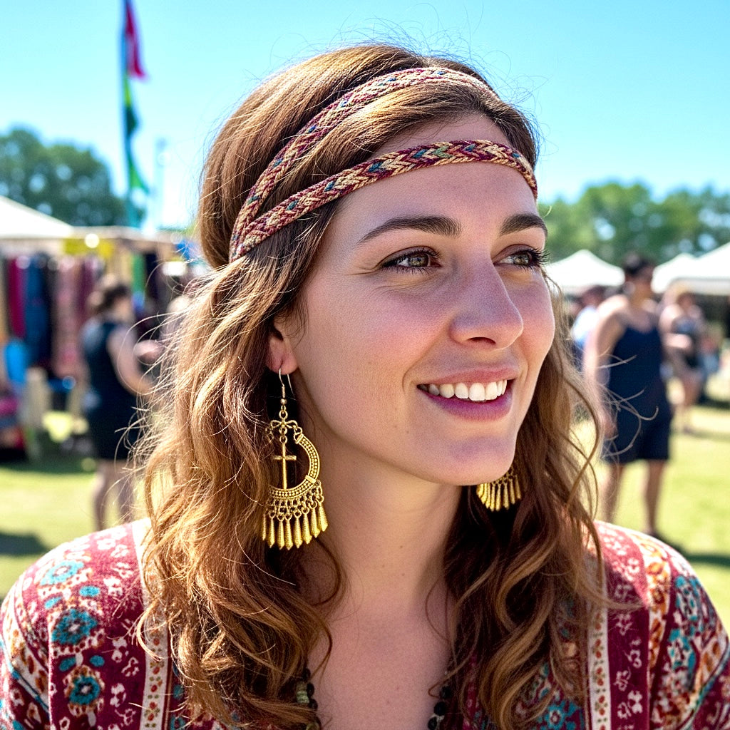 Silver or Gold Bohemian Tassel Cross Earrings Hippie Boho Woman Cross Silver Gold Girls Drop Dangle Jewelry