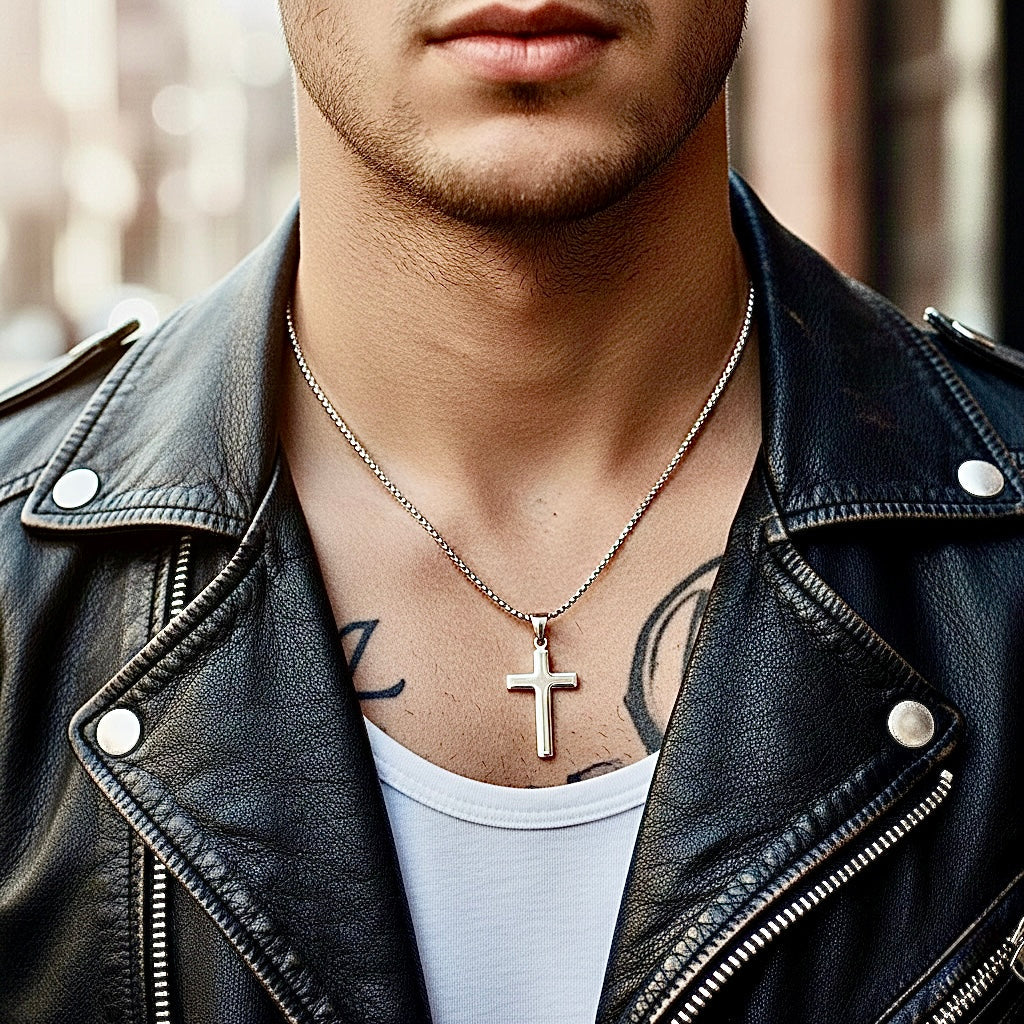 Sleek Silver Gold Cross Necklace for Men Women Waterproof Hypoallergenic Stainless Steel Girls Boy Jesus Hope Jewelry Christian Jewellery