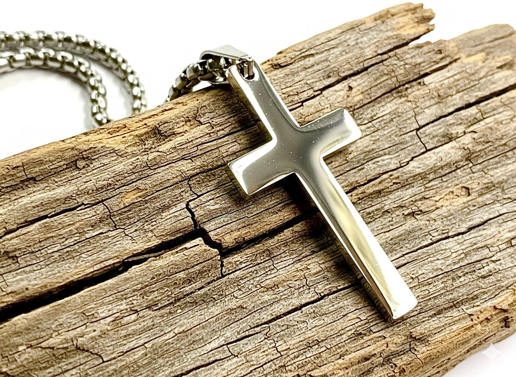 Sleek Simple Silver Cross Necklace for Men Women Waterproof Hypoallergenic Stainless Steel Girls Boy Jesus Jewelry
