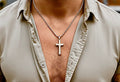 Sleek Simple Silver Cross Necklace for Men Women Waterproof Hypoallergenic Stainless Steel Girls Boy Jesus Jewelry