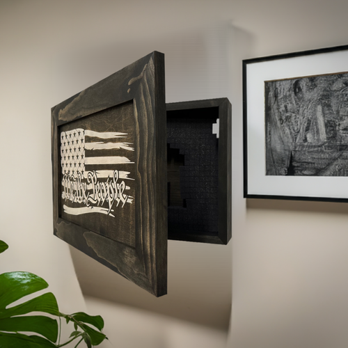 American Flag Gun Cabinet We The People Decorative and Secure Hidden Gun Safe (Black and White)