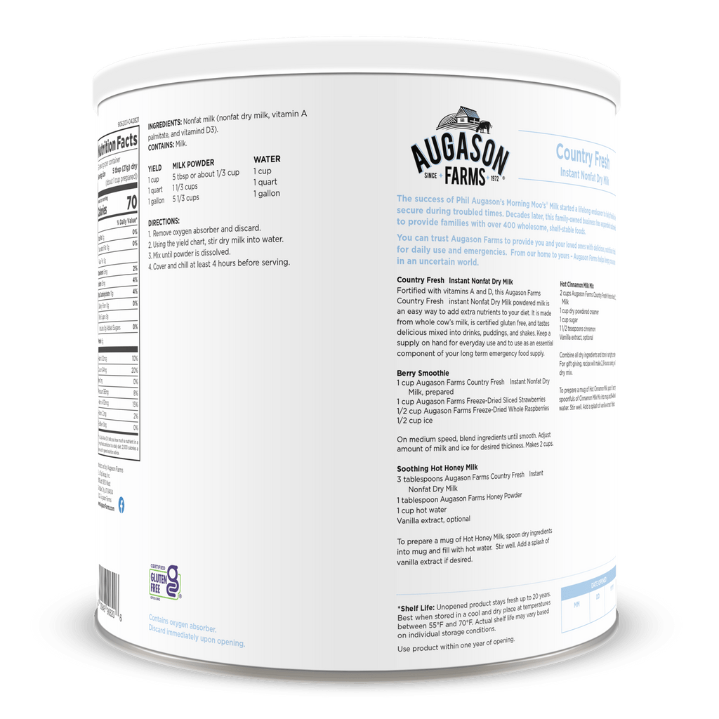 Country Fresh Instant Nonfat Dry Milk Can, 39 Servings