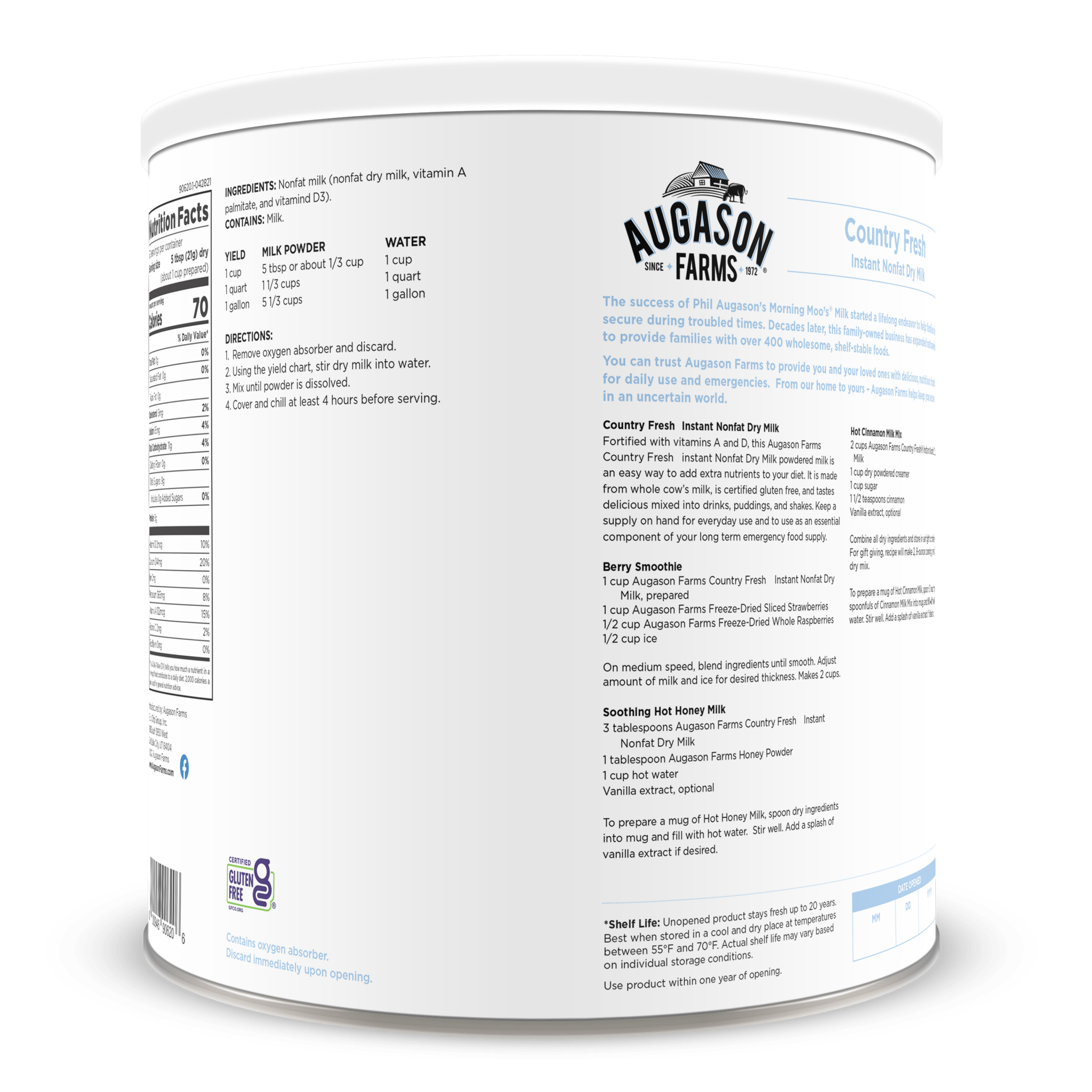 Country Fresh Instant Nonfat Dry Milk Can, 39 Servings