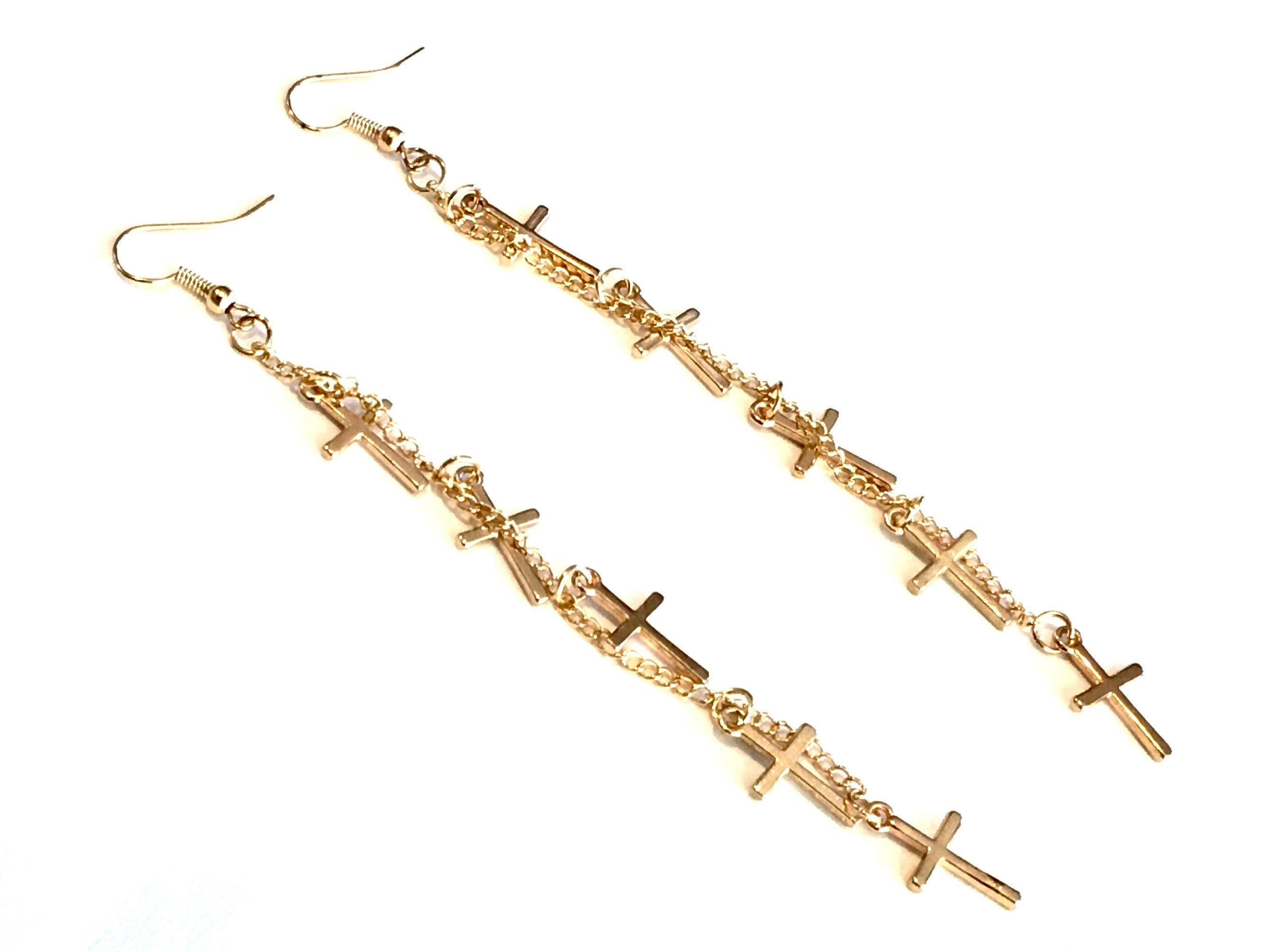 Silver Multi 5 Cross Earrings Boho Silver Chain Hippie Dangle Wedding Sideways Cross of Jesus Jewelry for Woman Jewellery for Girls