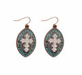 Turquoise Teardrop Cross Earrings Copper Western Drop Dangle Jesus Crucifix Drop Womans Christian Jewelry Girls Turquoise Jewellery
