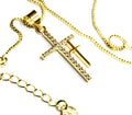 Double 2 cross necklace gold my redeemer lives two crosses CZ pendant for woman zircon jewelry