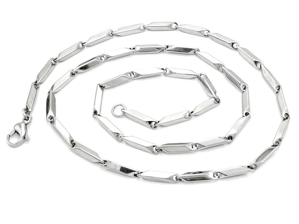 Waterproof Silver Square Bar Chain Necklace for Men Heavy Stainless Steel for Boys Jewelry Girls Jewellery