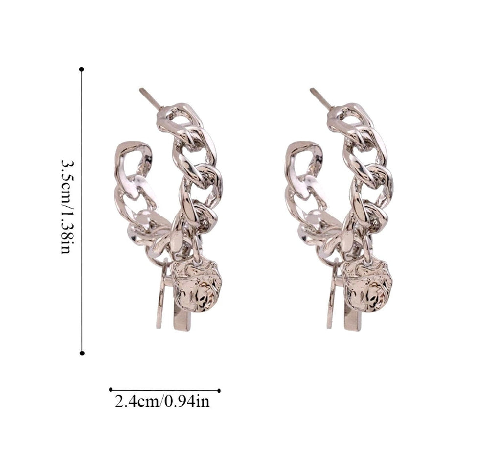 Silver Curb Chain Hoop Cross Earrings Modern Design for Women Girls Cross of Jesus Christian Jewelry jewellery