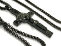 All Black Saint Benedict Crucifix Medal Cross Catholic Light Weight Chain Necklace for Men Black Religious San Benito Jesus