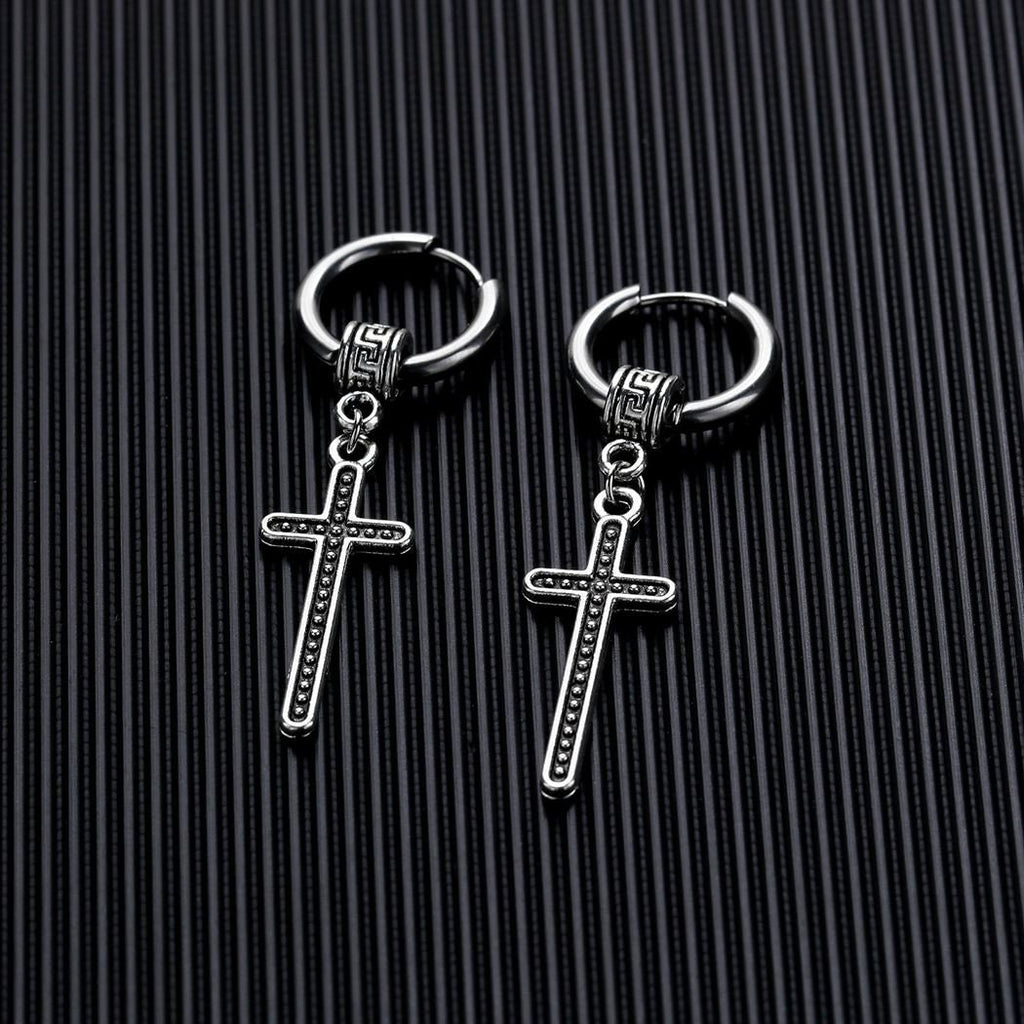 Long Viking Cross Earrings with Celtic Irish Design and Hoop Closure Crucifix Boho bohemian style Jesus Cross EarringsJewelry
