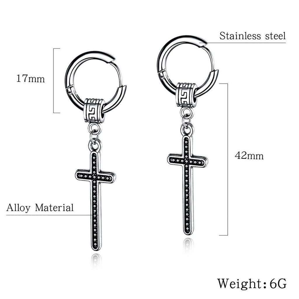 Long Viking Cross Earrings with Celtic Irish Design and Hoop Closure Crucifix Boho bohemian style Jesus Cross EarringsJewelry