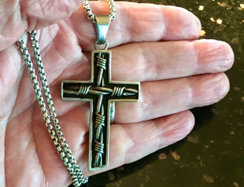 3D barbed wire crucifix cross catholic orthodox waterproof stainless steel box chain necklace for men gold black hip hop jesus