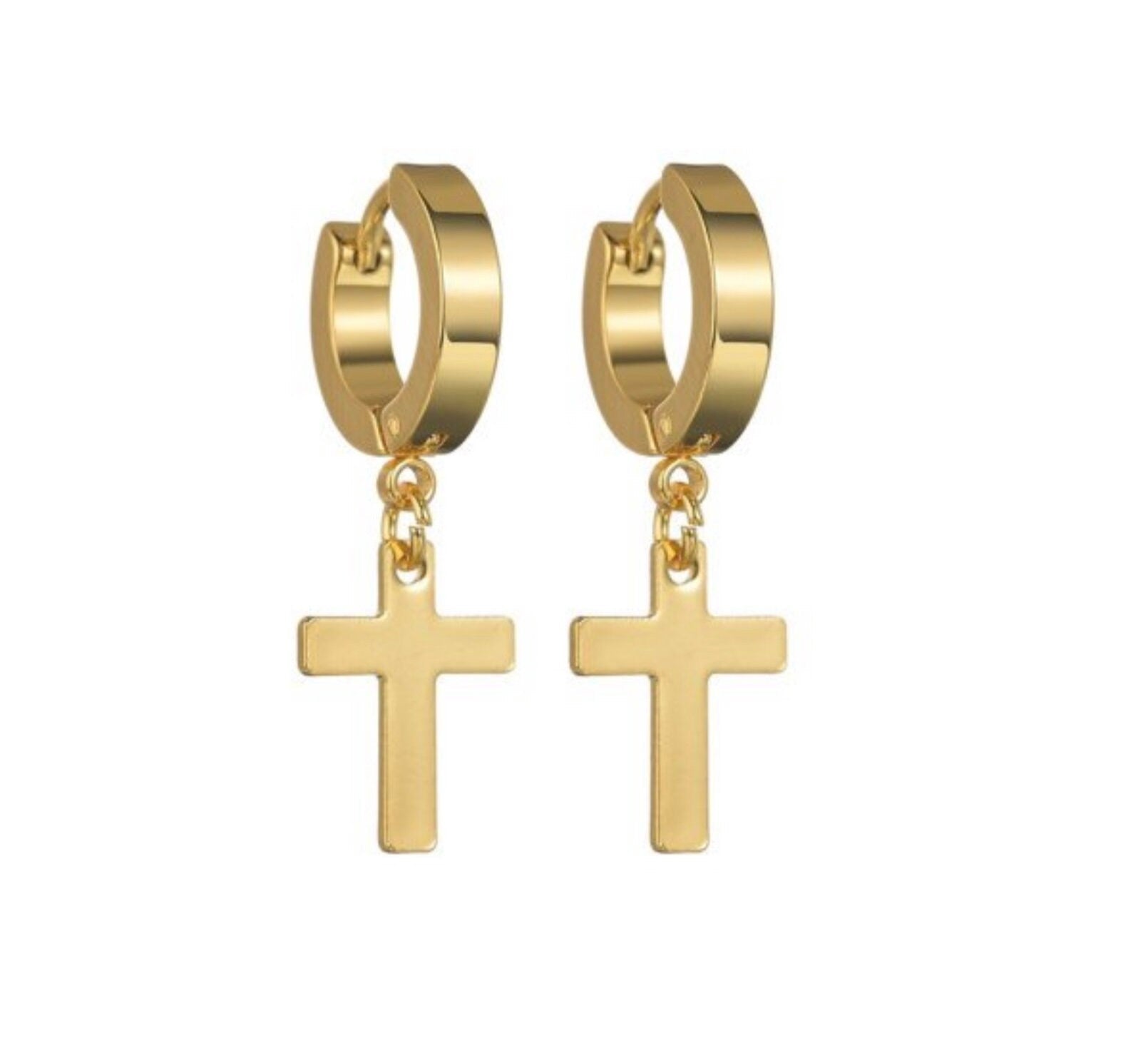Mens Dangle Cross Earrings Lever Back Hipster Club Dance Punk Earrings Waterproof Dangle Black Silver Gold Cross of Jesus Korean Jewelry