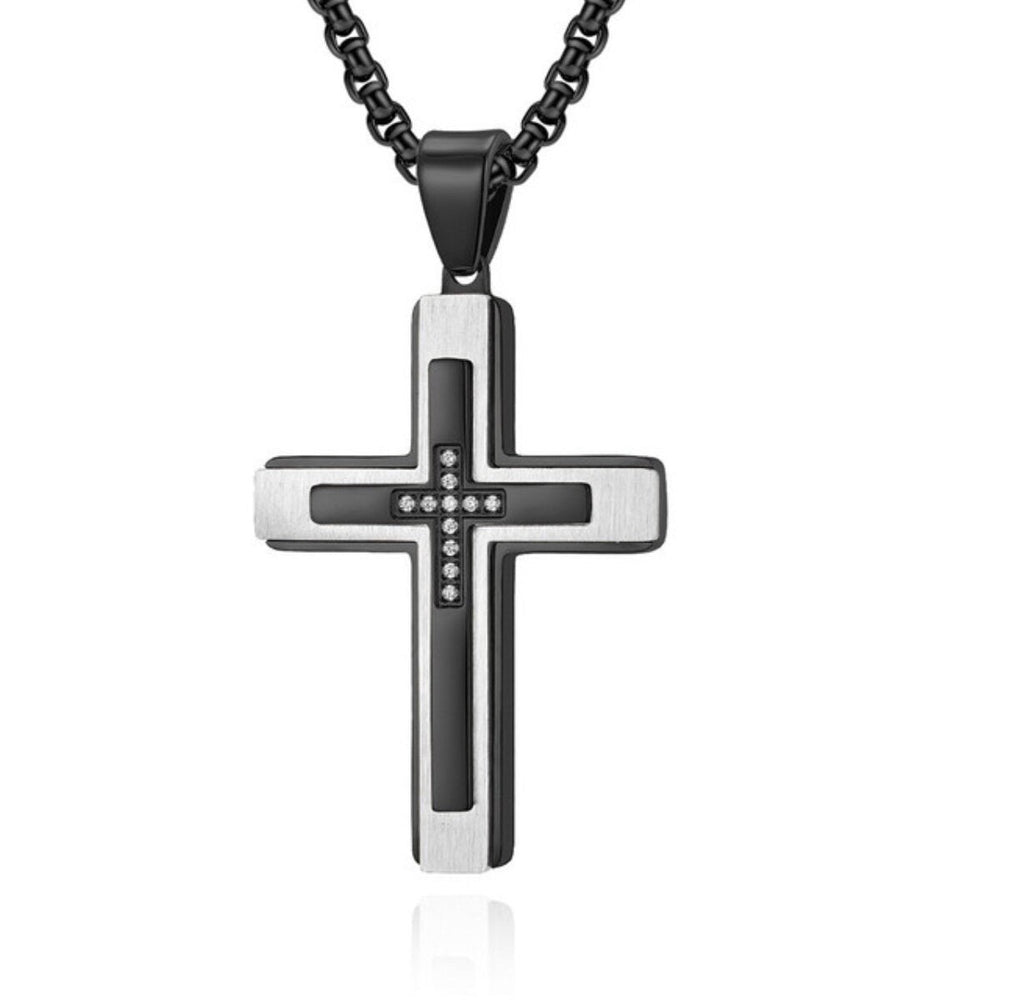 Medium Black Gothic Crucifix Cross Catholic Necklace for Men Black Jesus Gold Stainless Steel Box Chain Jewelry Boys Jewellery