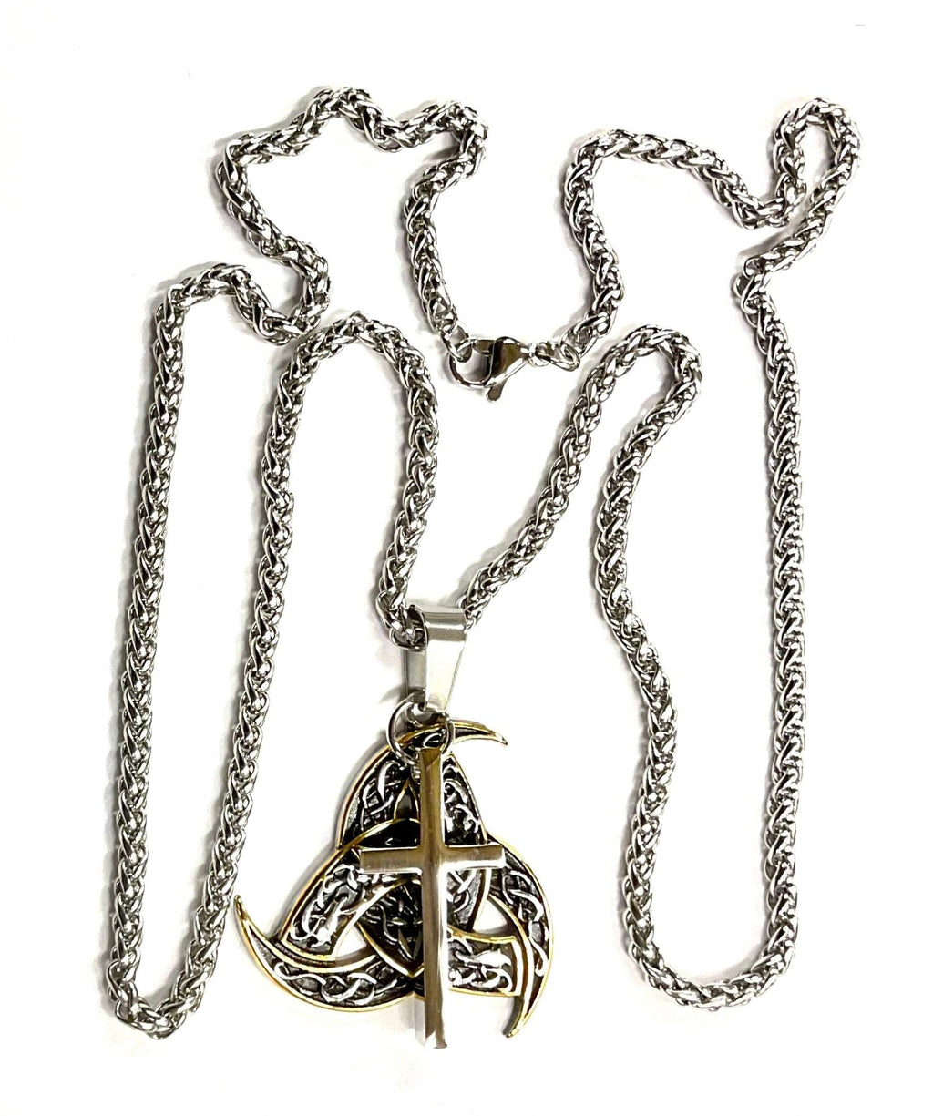 2 piece Celtic Irish knot cross necklace filigree viking heavy keel rope chain waterproof jewelry
