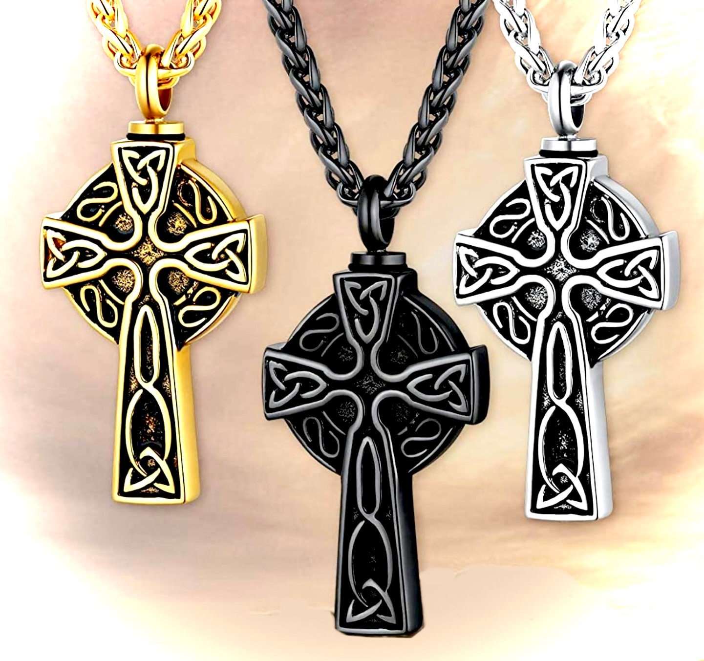 Irish celtic knot memorial urn cross silver necklace pet cremation waterproof stainless steel urn for ashes remains men man woman jewellery