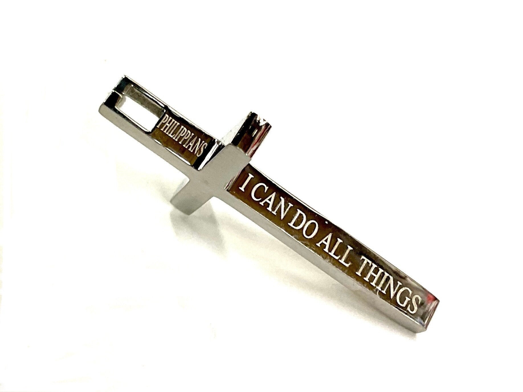 Black Inlay Silver Cross Necklace for Men or Women I Can Do All Things Philippians 4:13 Stainless Steel Religious San Benito 2